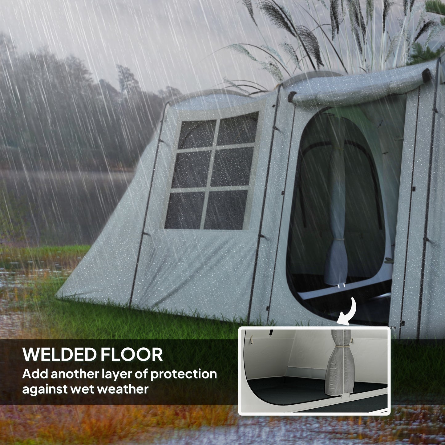 3-4 Man Tunnel Tent with Sewn in Floor, 3000mm Waterproof, Khaki