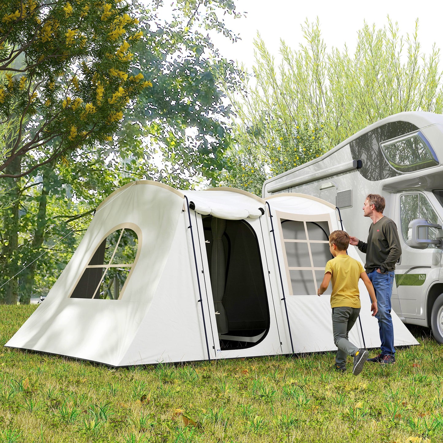 3-4 Man Tunnel Tent with Sewn in Floor, 3000mm Waterproof, Khaki