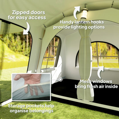 3-4 Man Tunnel Tent with Sewn in Floor, 3000mm Waterproof, Khaki