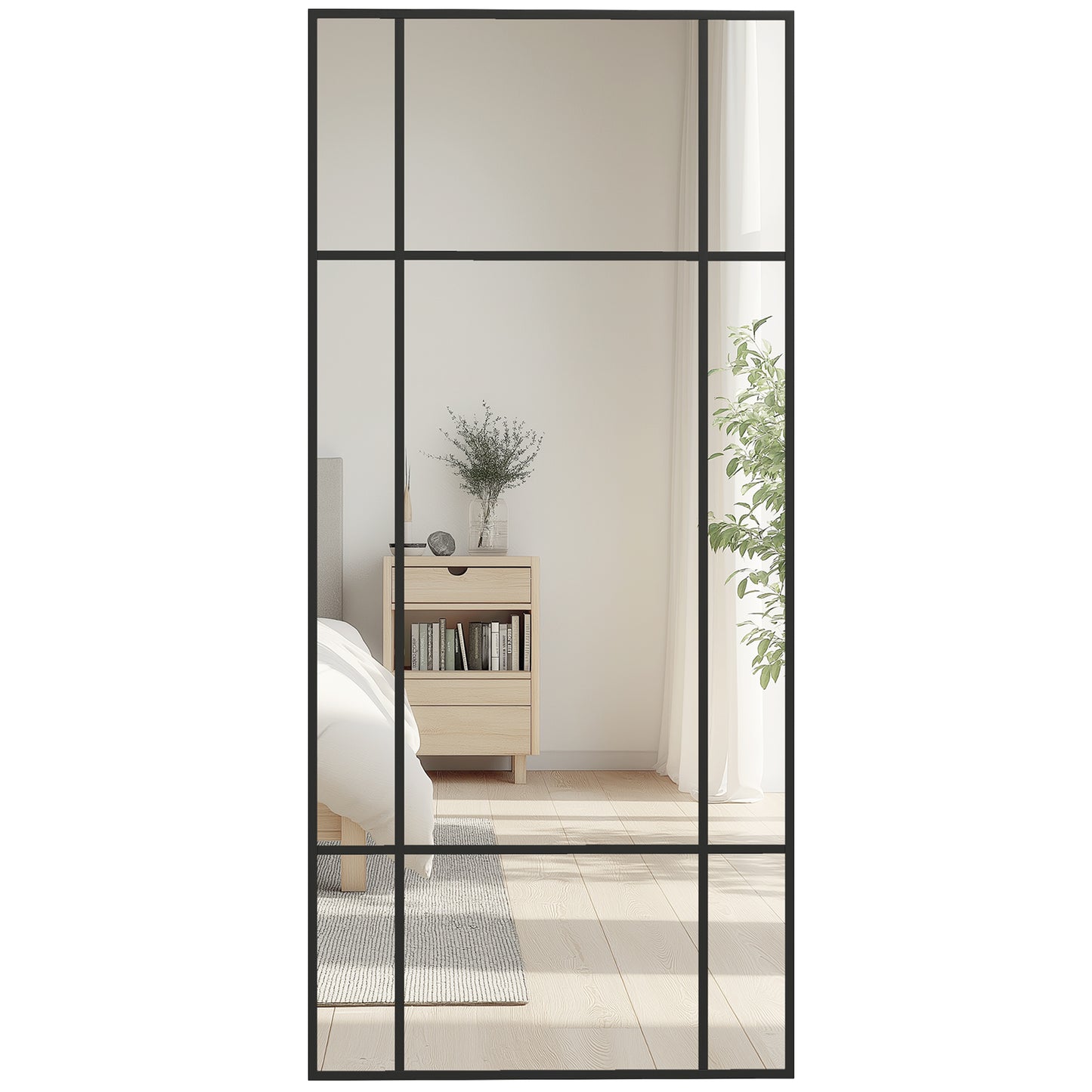 Window Style Vanity Mirror 110 x 50cm Hanging Wall Mirror Black