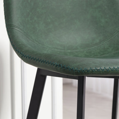 Bar Stools Set of 2, Bar Chairs with Back and Steel Legs, Green
