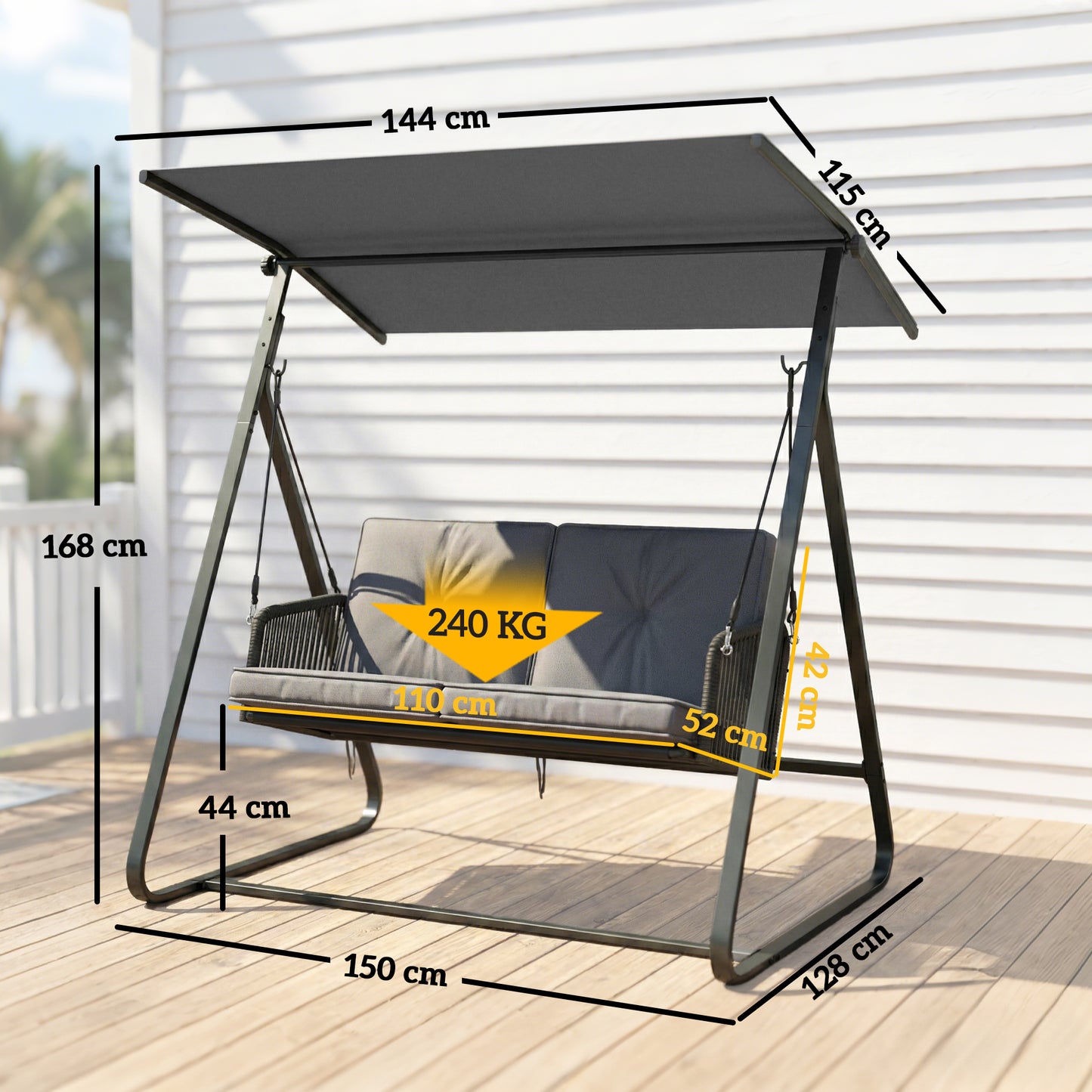 2-Seater Rattan Swing Chair, Outdoor Garden Hanging Swing Seat
