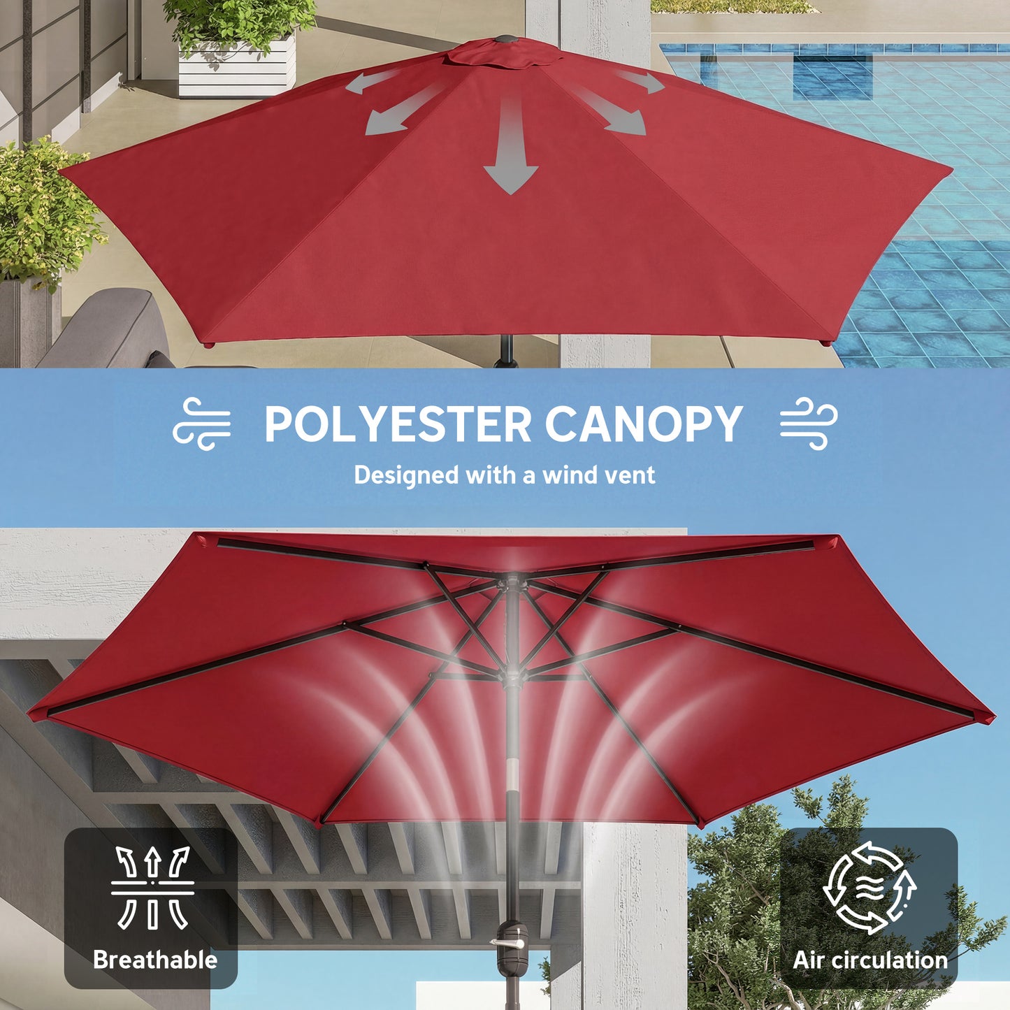 2.6M Garden Parasol Umbrella with Aluminium Pole, Tilt, Crank