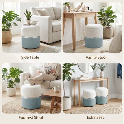 Round Storage Ottoman Set of 2, Nesting Footrest Stool, Cream & Grey
