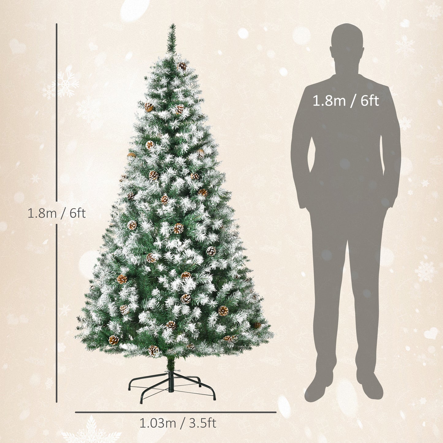 6FT Artificial Christmas Tree – Green with Pine Cones, Auto-Open, Perfect for Xmas Home Décor