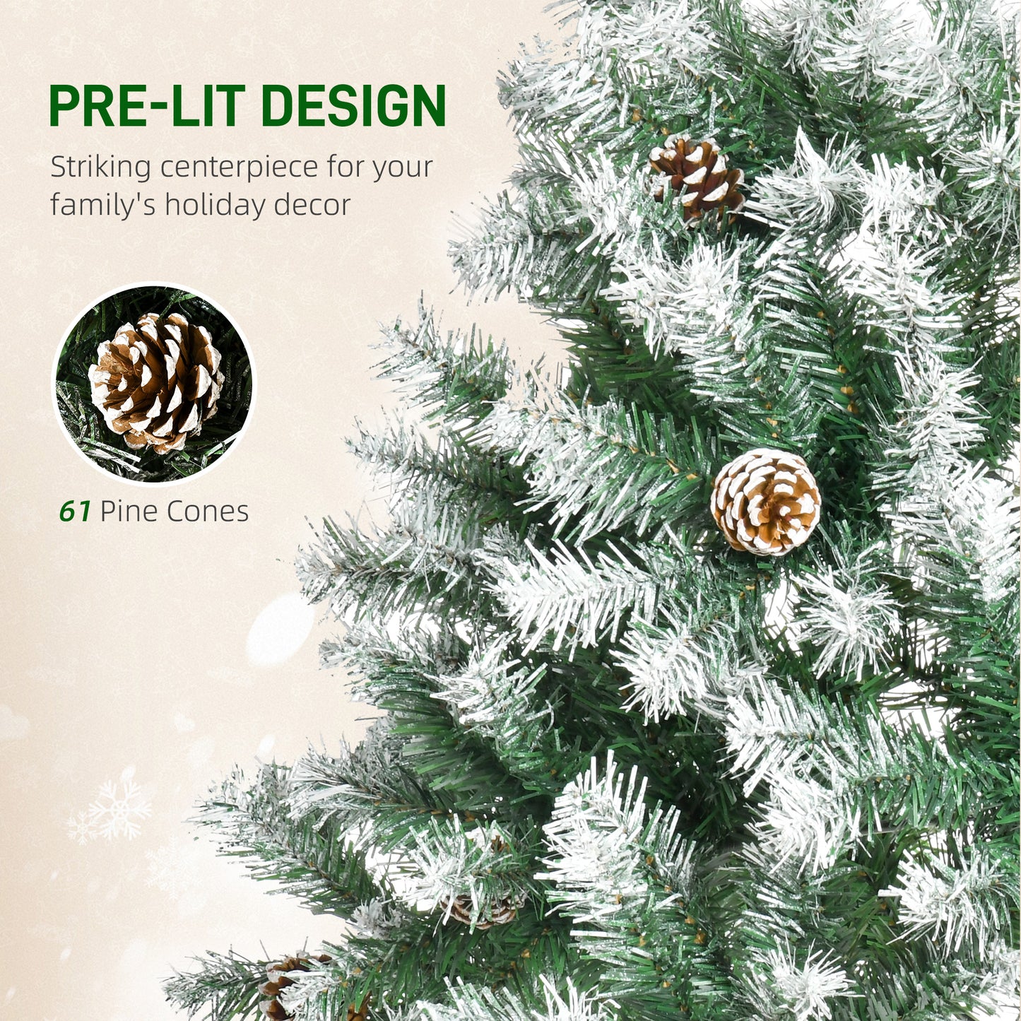 6FT Artificial Christmas Tree – Green with Pine Cones, Auto-Open, Perfect for Xmas Home Décor