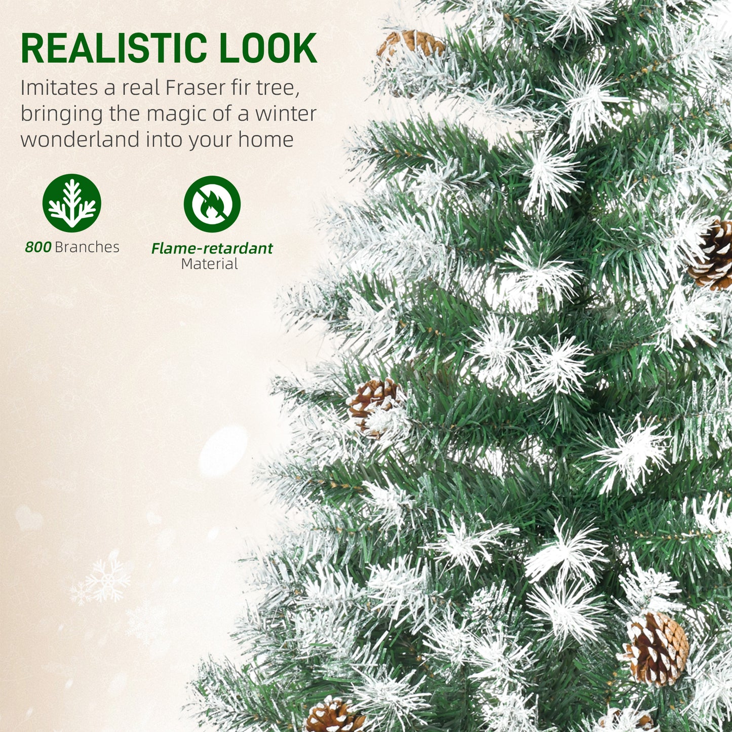 6FT Artificial Christmas Tree – Green with Pine Cones, Auto-Open, Perfect for Xmas Home Décor