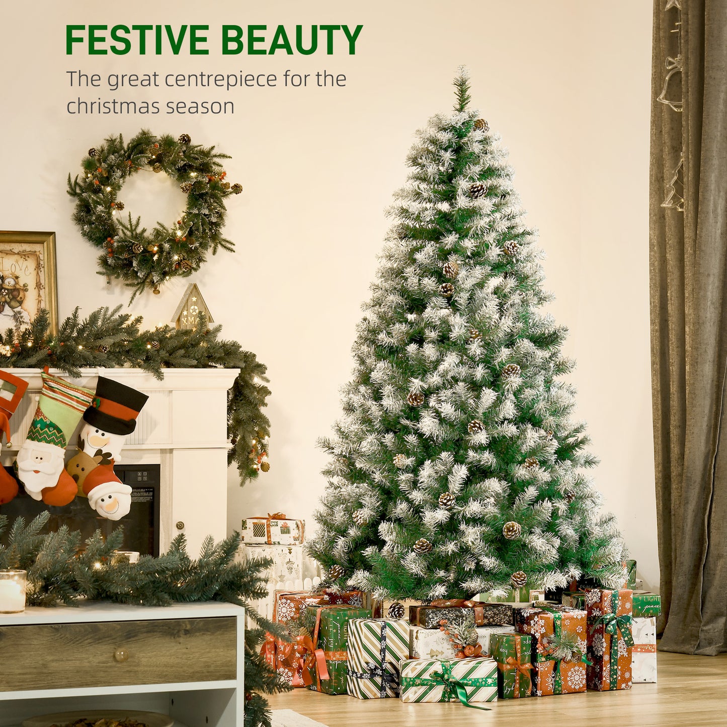6FT Artificial Christmas Tree – Green with Pine Cones, Auto-Open, Perfect for Xmas Home Décor