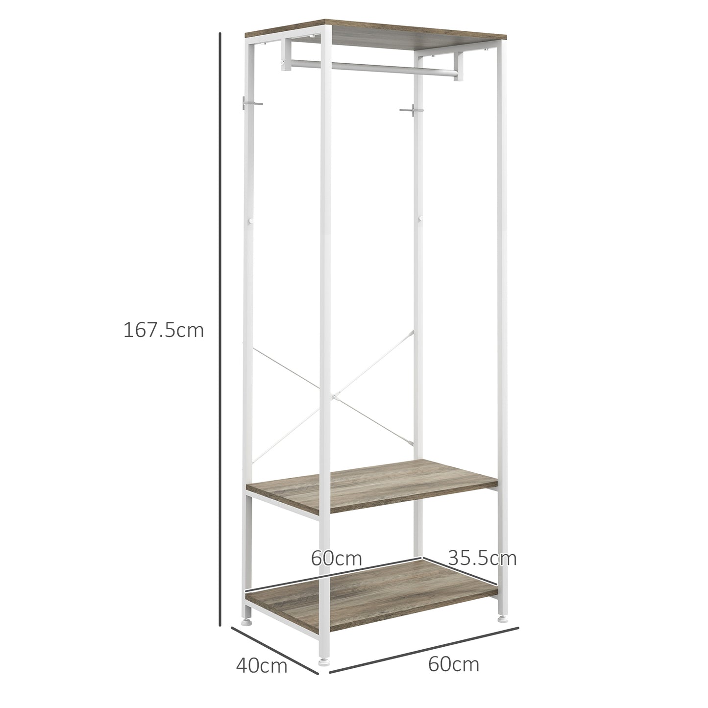 Coat Rack, 2-in-1 Clothes Stand with Shoe Storage for Hallway, Grey