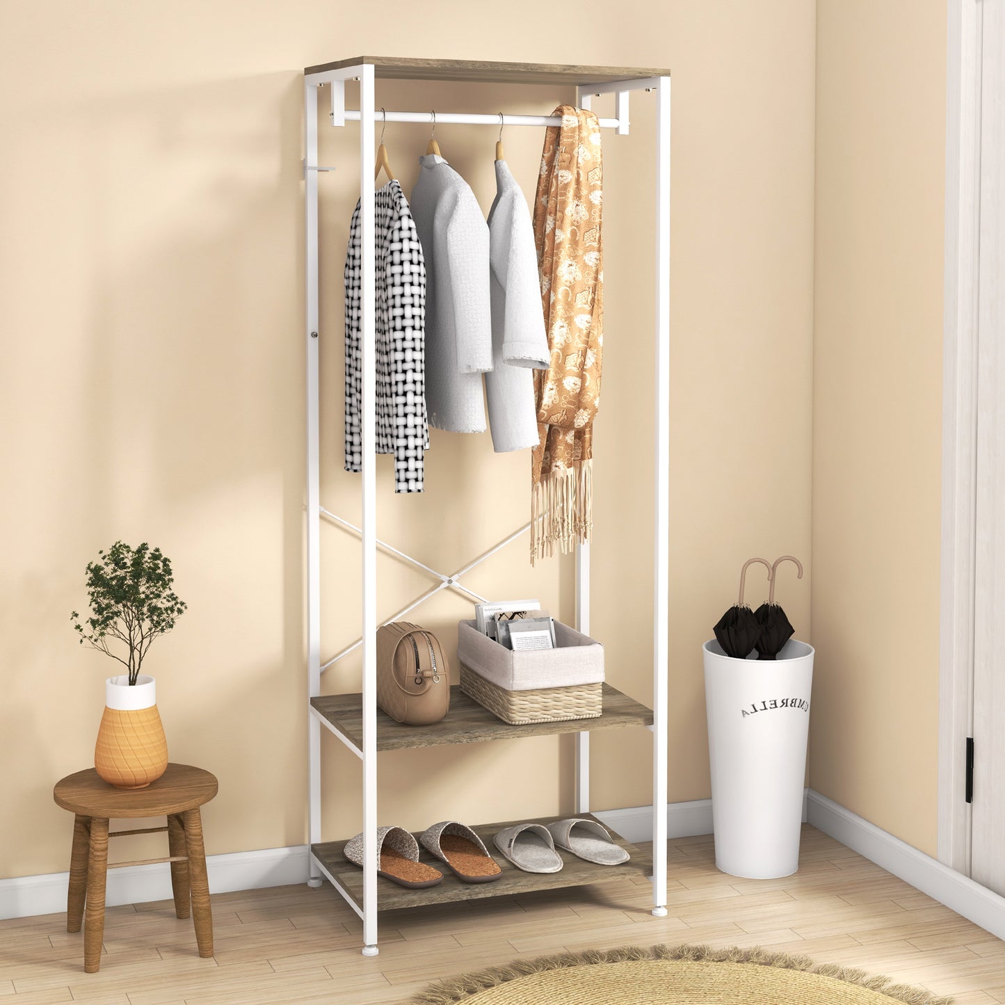 Coat Rack, 2-in-1 Clothes Stand with Shoe Storage for Hallway, Grey