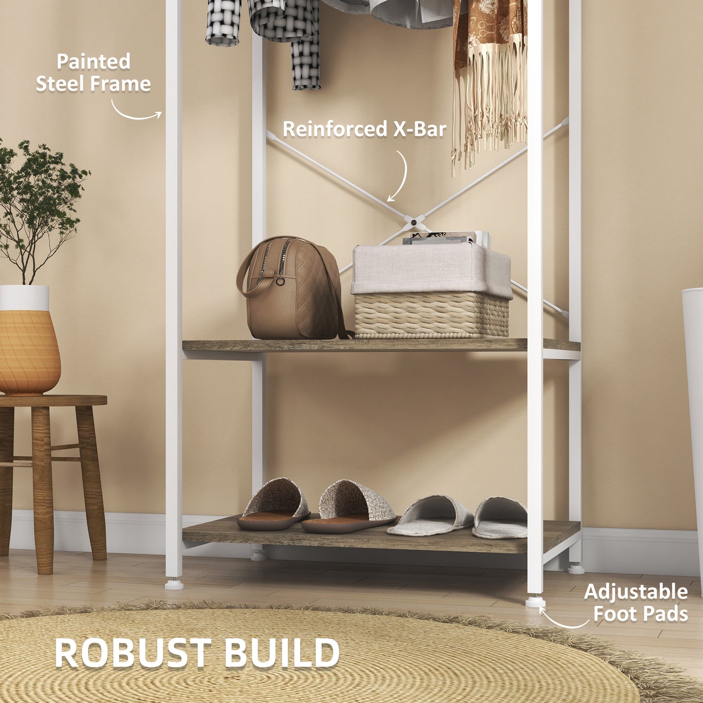 Coat Rack, 2-in-1 Clothes Stand with Shoe Storage for Hallway, Grey