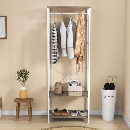 Coat Rack, 2-in-1 Clothes Stand with Shoe Storage for Hallway, Grey