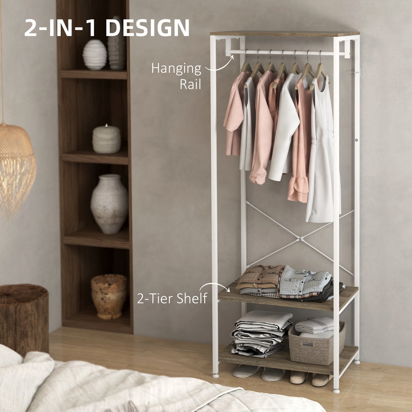 Coat Rack, 2-in-1 Clothes Stand with Shoe Storage for Hallway, Grey