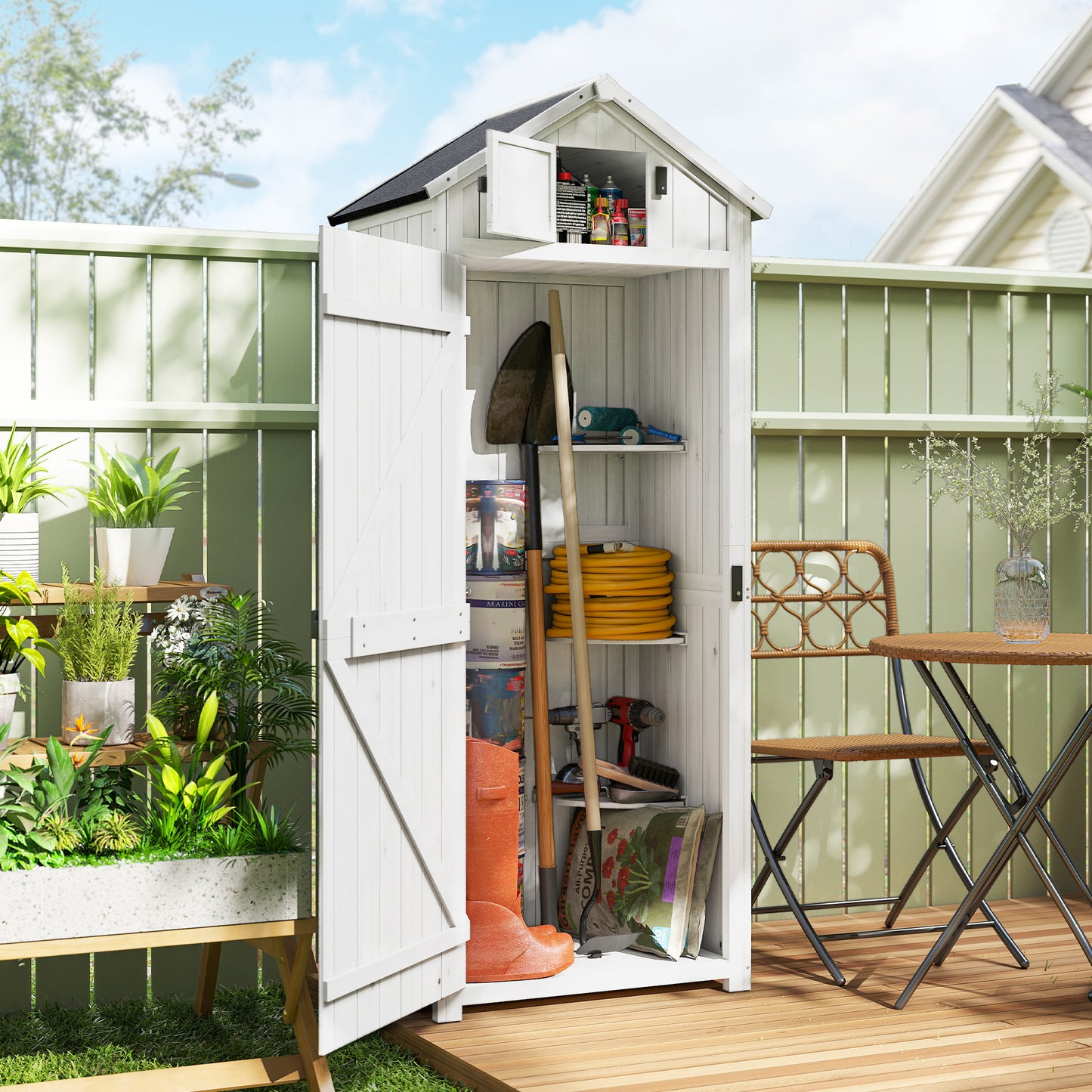 Wooden Garden Storage Shed Tool Storage Box, Light Grey