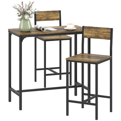 Bar Table and Stools Set, Kitchen Table and 2 Chairs with Backrest, Footrest