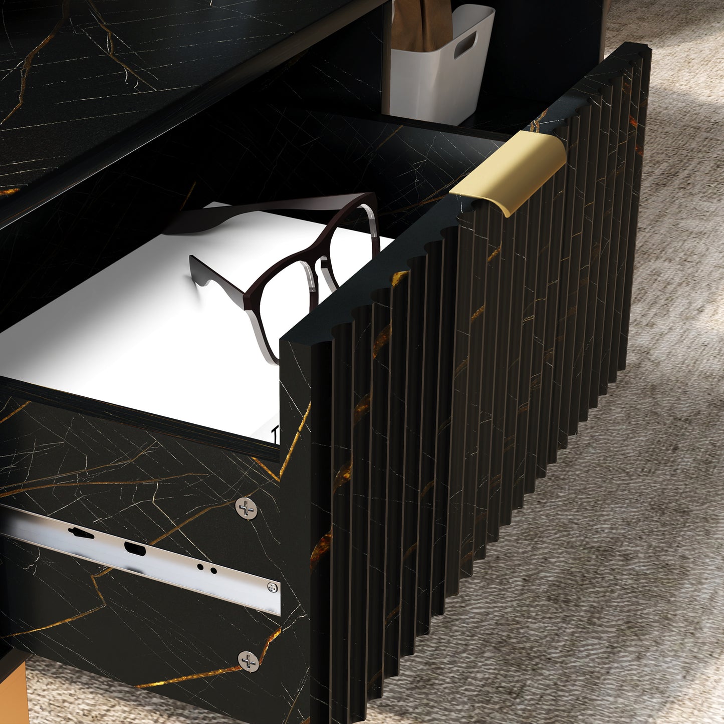 Coffee Table, Living Room Table with Drawer and Open Shelves, Black
