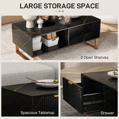 Coffee Table, Living Room Table with Drawer and Open Shelves, Black
