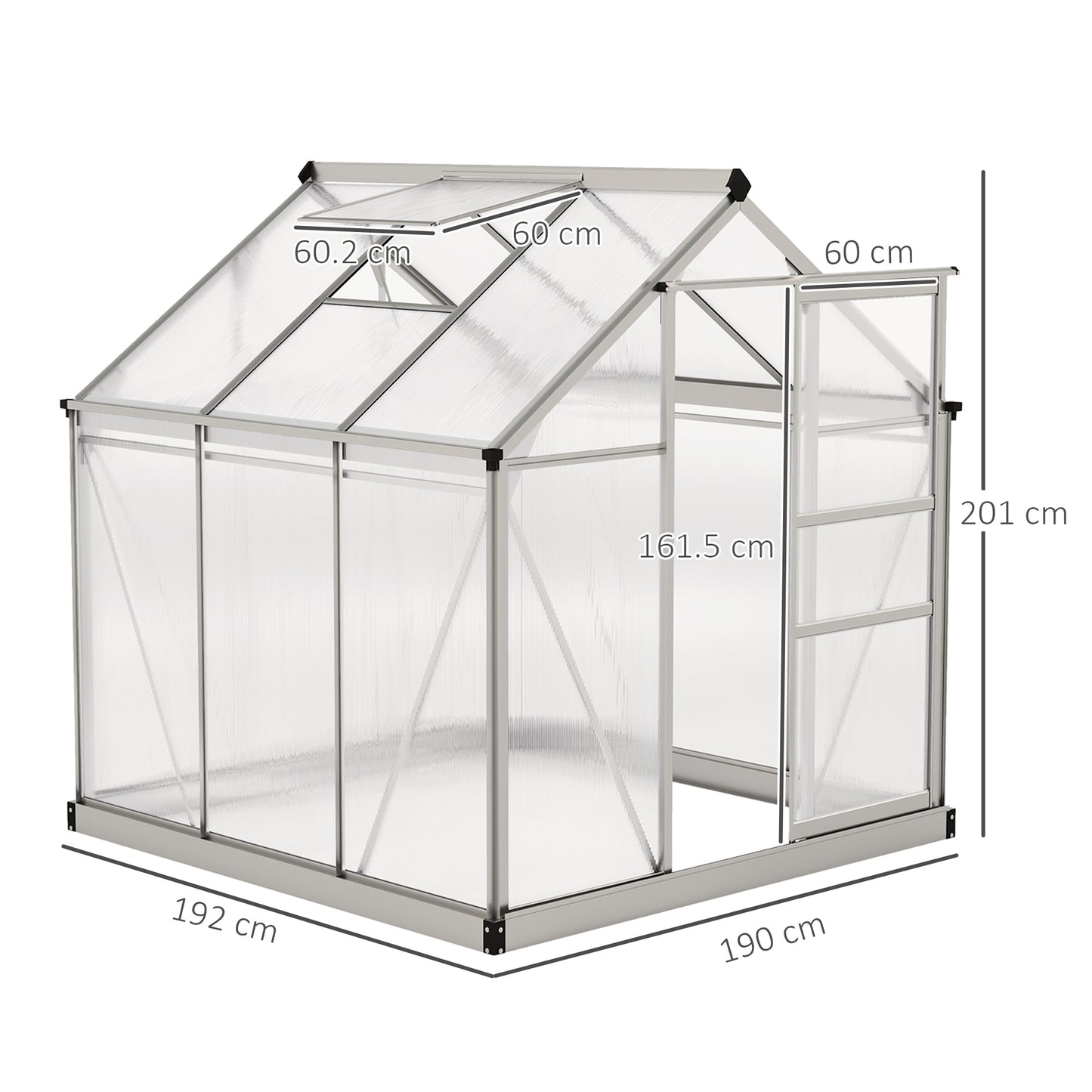 6x6ft Walk-In Polycarbonate Greenhouse Plant Grow Aluminium Frame