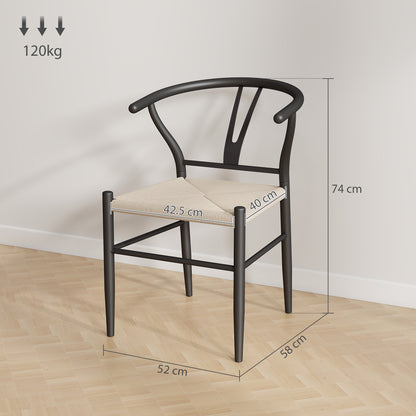 Weave Dining Chairs Set of 2 with Y-Shaped Backrest Hemp Seat Black