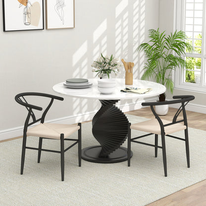 Weave Dining Chairs Set of 2 with Y-Shaped Backrest Hemp Seat Black
