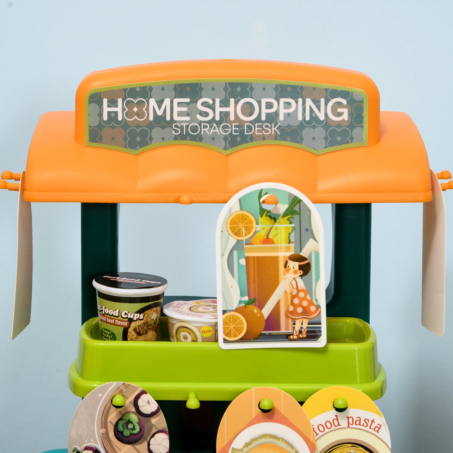 AIYAPLAY Cash Register for Kids Children Trolley, 58 Pcs Foldable Toy Shop Pretend Play Till w/ Scanner, Beverage Food Vegetable, for Kids Aged 3-6