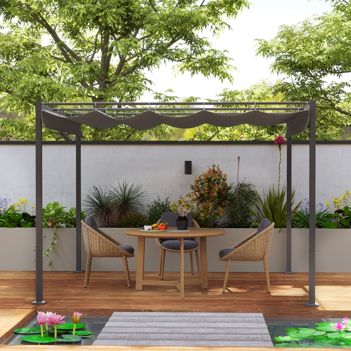 3 x 3(m) Garden Pergola with Retractable Roof, UPF30+, Grey