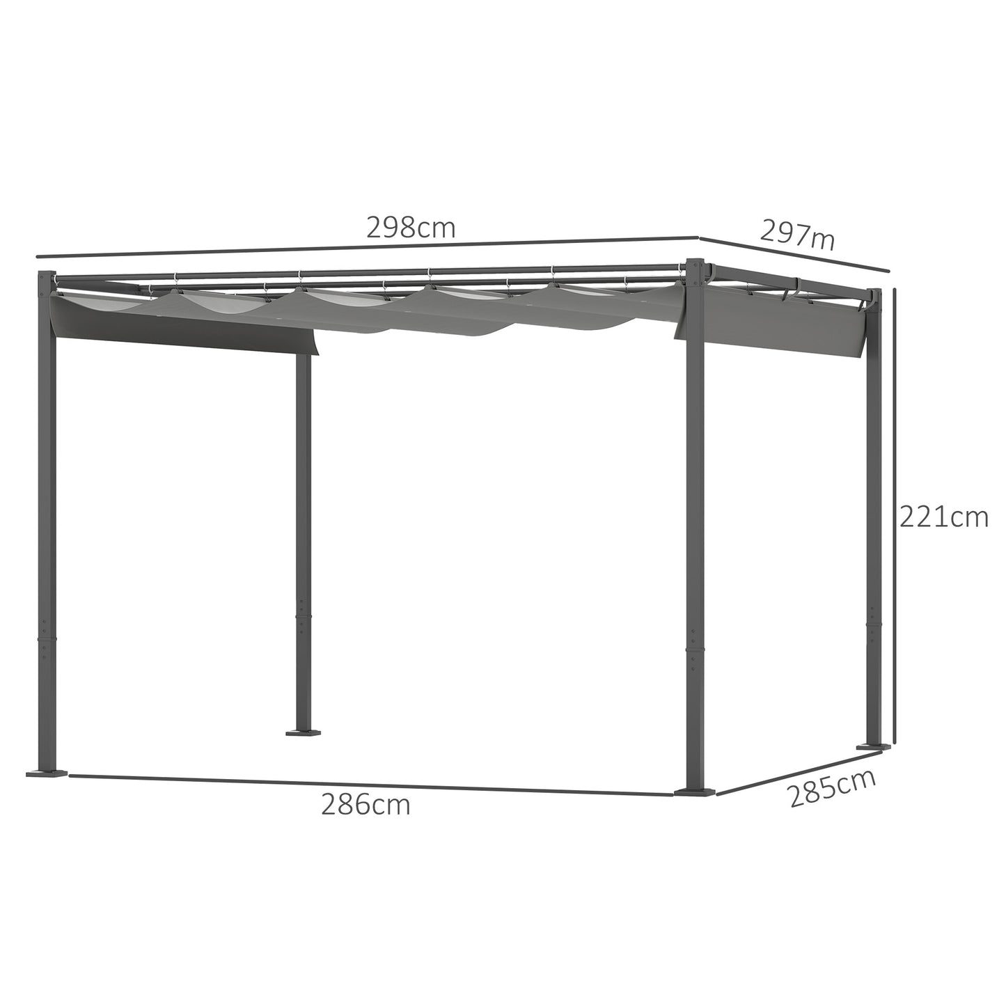 3 x 3(m) Garden Pergola with Retractable Roof, UPF30+, Grey