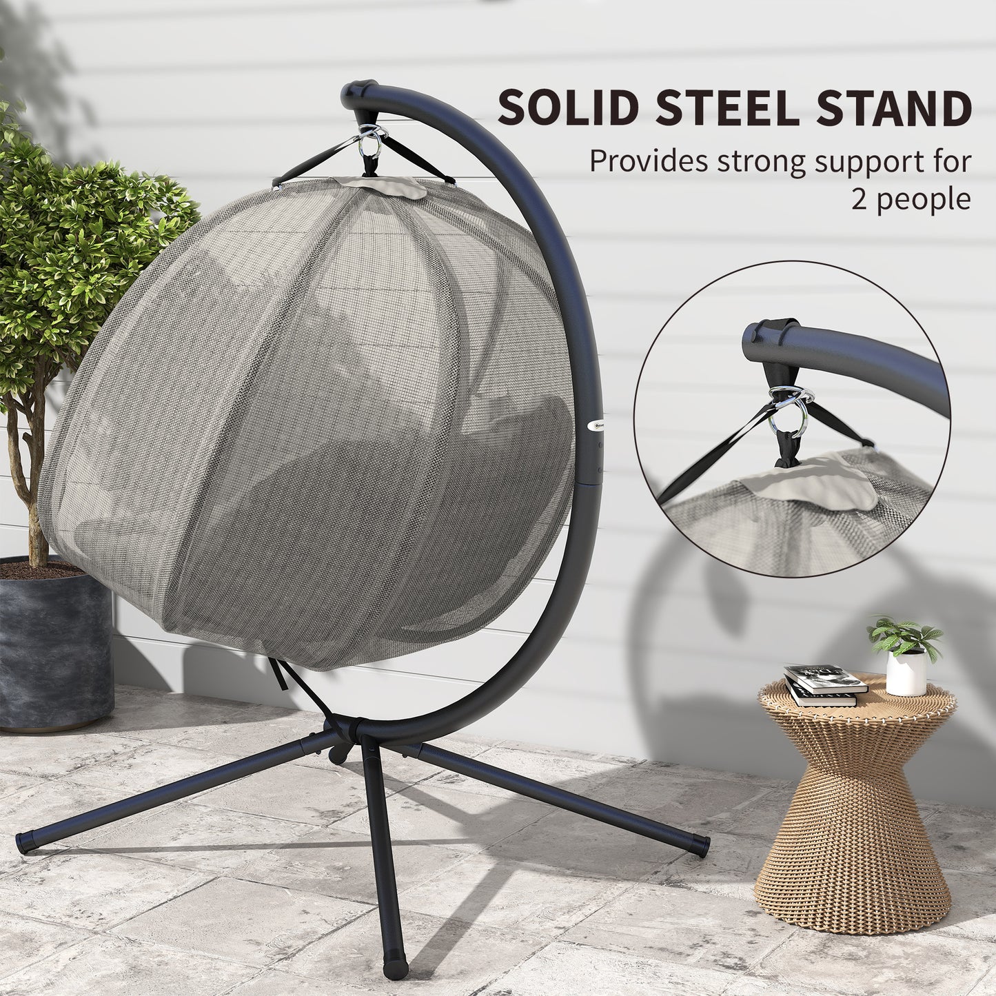 Double Hanging Egg Chair 2 Seaters Swing Hammock w/ Cushion, Brown