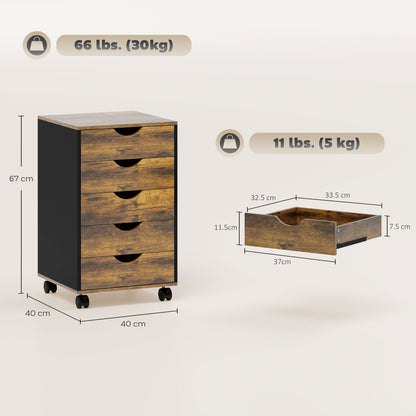 Filing Cabinet with 5 Drawers, Under Desk Drawer, Rustic Brown