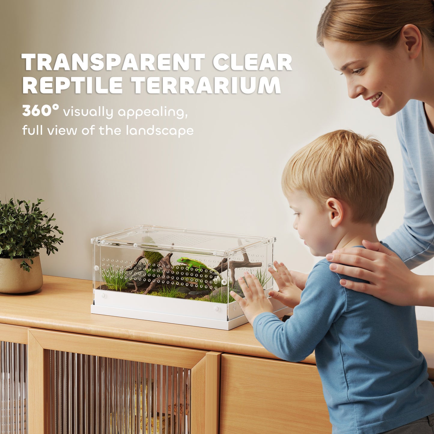 Reptile Terrarium, Vivarium Acrylic for Snake, Gecko, 30 x 20 x 15 cm