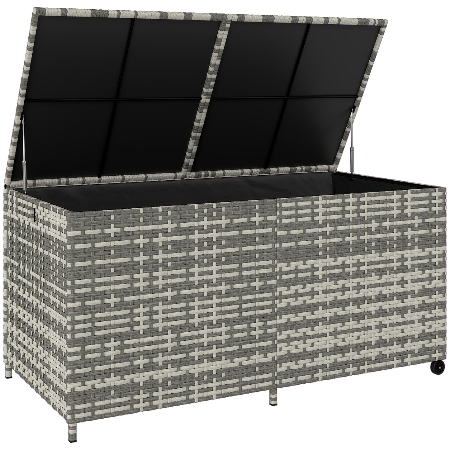 650L Garden Storage Box with Wheels, Waterproof Liner, Mixed Grey