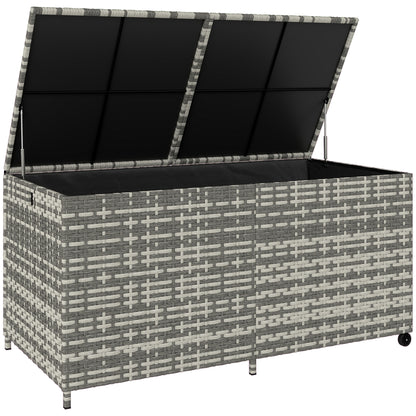 650L Garden Storage Box with Wheels, Waterproof Liner, Mixed Grey