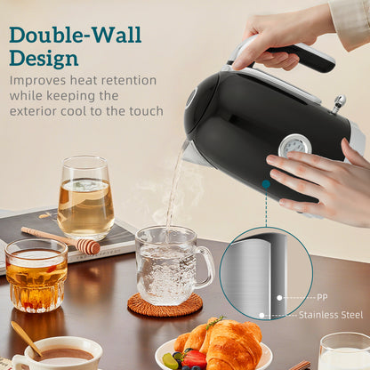 Kettle and Toaster Set with Temperature Gauge, Crumb Tray, Black