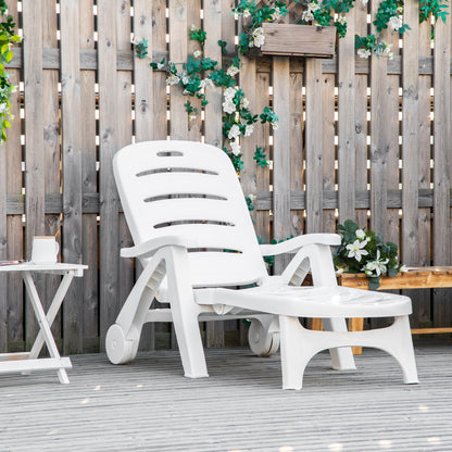 Patio Folding Lounge Chair Recliner with Wheels & 5-Position Backrest