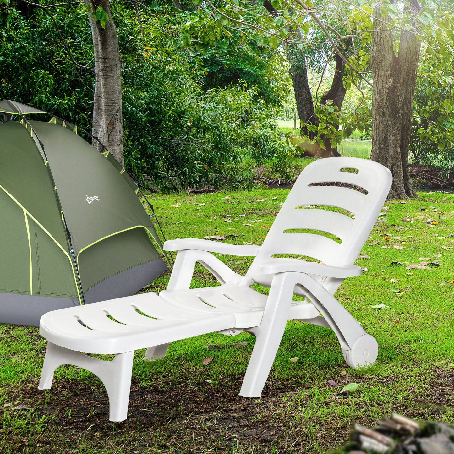Patio Folding Lounge Chair Recliner with Wheels & 5-Position Backrest