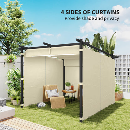 3 x 3(m) Metal Pergola with Retractable Roof and Sidewalls, Beige