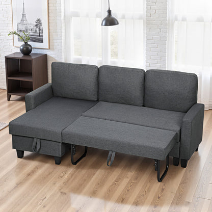Three-Seater Storage Sofa Bed - Fold-Out Convertible Sofa Bed with Removable Covers, Charcoal Grey