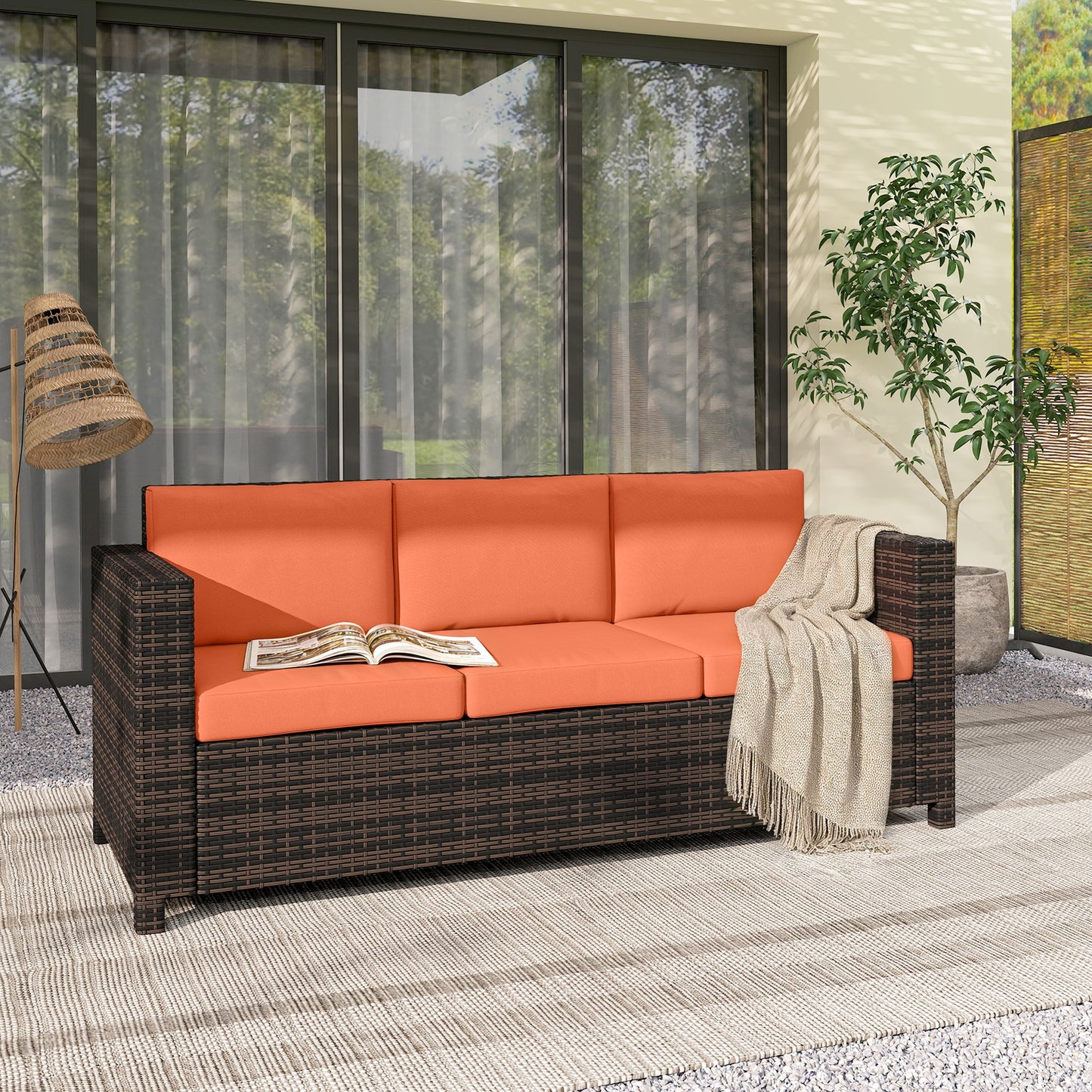 Rattan Wicker 3-seater Sofa Chair Patio Furniture, Orange