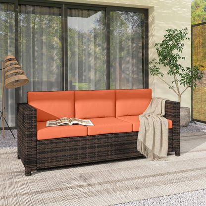 Rattan Wicker 3-seater Sofa Chair Patio Furniture, Orange