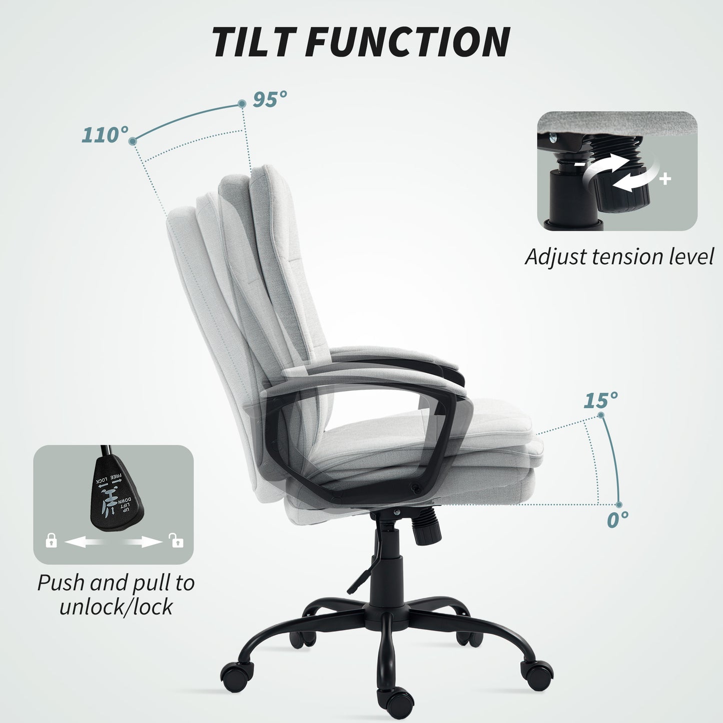 Office Chair, Computer Desk Chair with Dual-Layer Padding, Grey