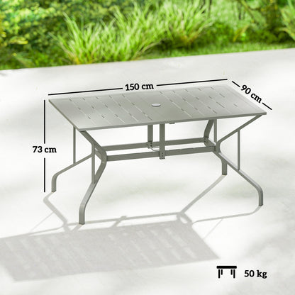 Garden Dining Table with Steel Frame and Slatted Top, Light Grey