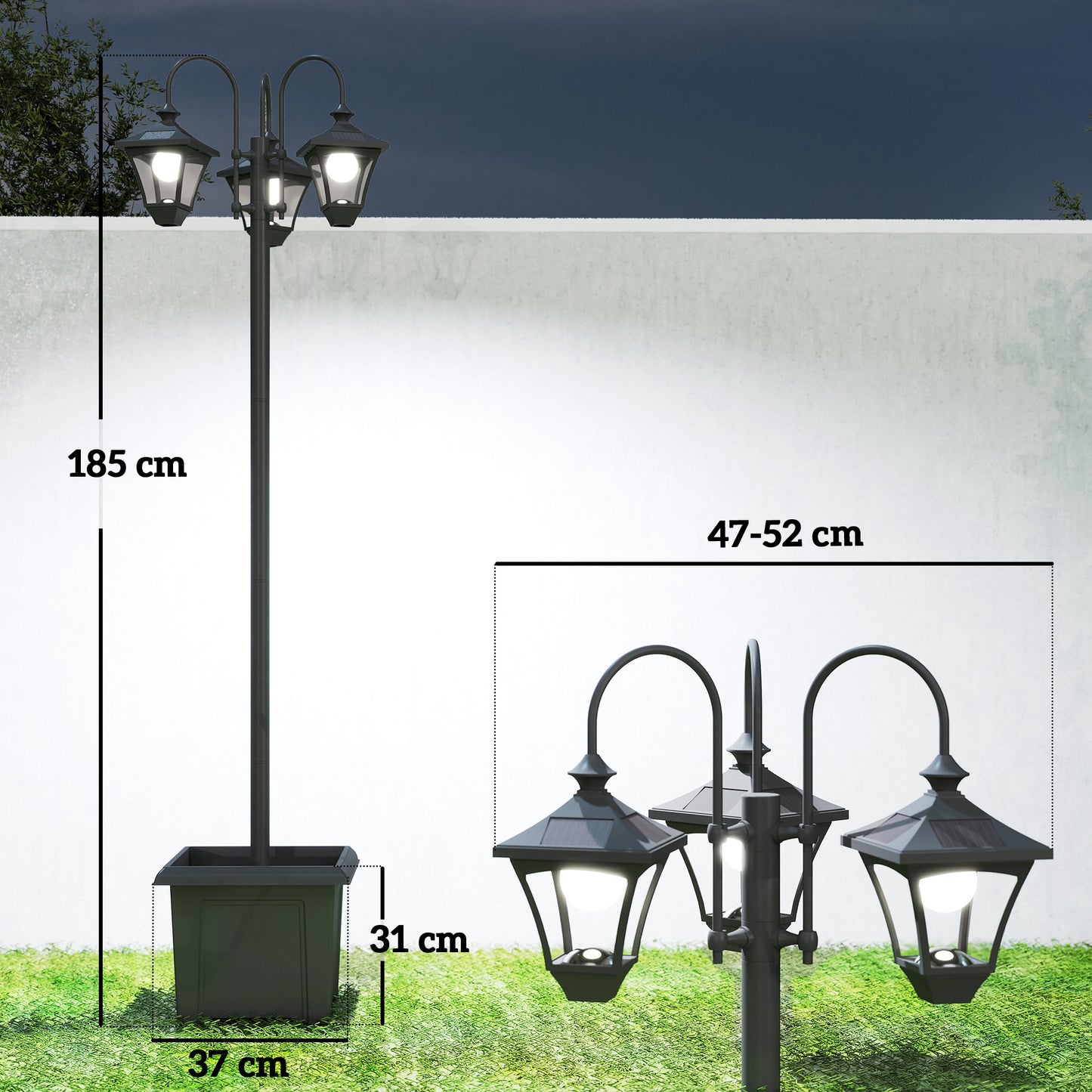 Solar Lamp Post Dusk-to-Dawn Sensor 185 cm Black