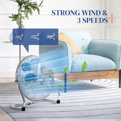 Metal Desk Fan, Electric Table Fan with 3 Speed Settings, Silver