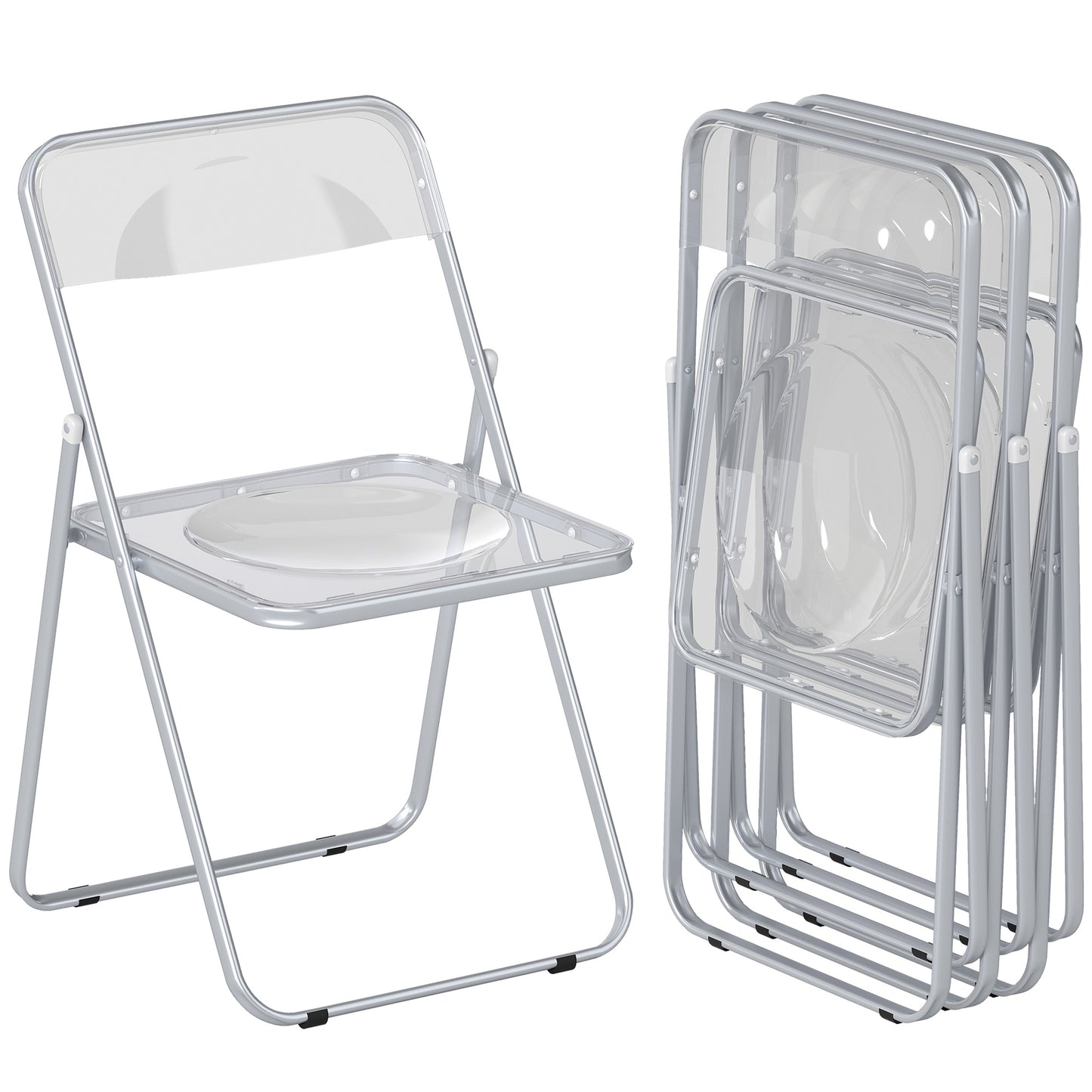 Foldable Chairs with Heavy Duty Steel Frame, Clear