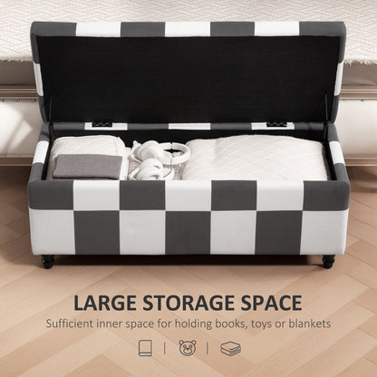 Velvet Storage Ottoman, Button-tufted Footstool Box, Toy Chest with Lid for Living Room, Bedroom, Dark Grey and White