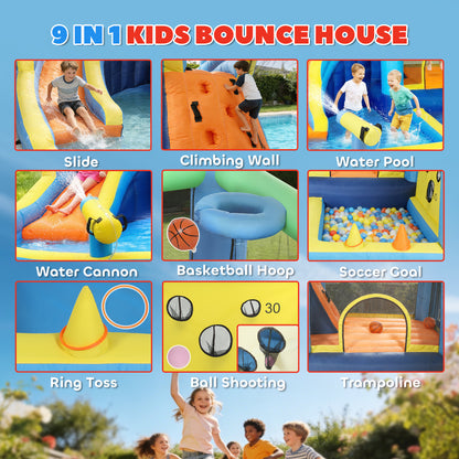 8 in 1 Bouncy Castle for Kids, Inflatable Bounce House with Slide