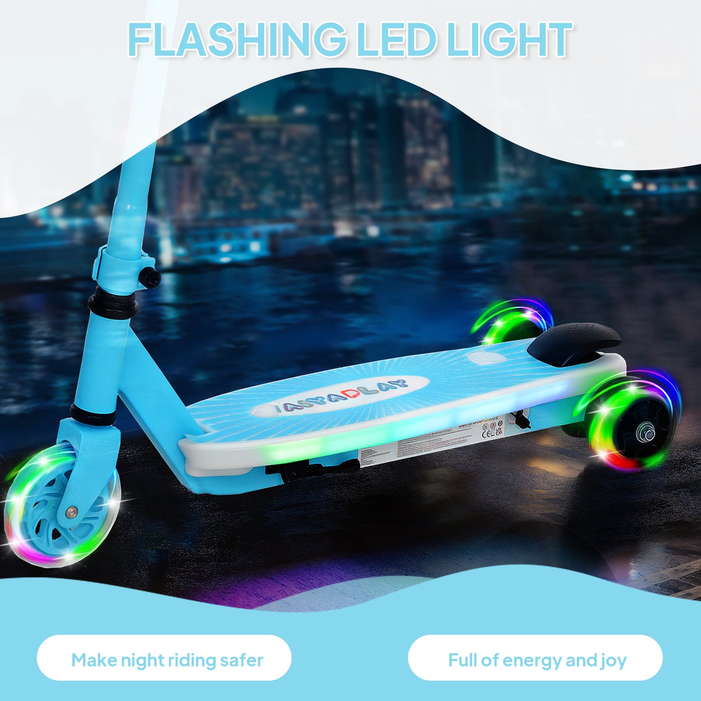 Electronic Ride on Scooter for Kids w/ Auxiliary Rear Wheels, Blue