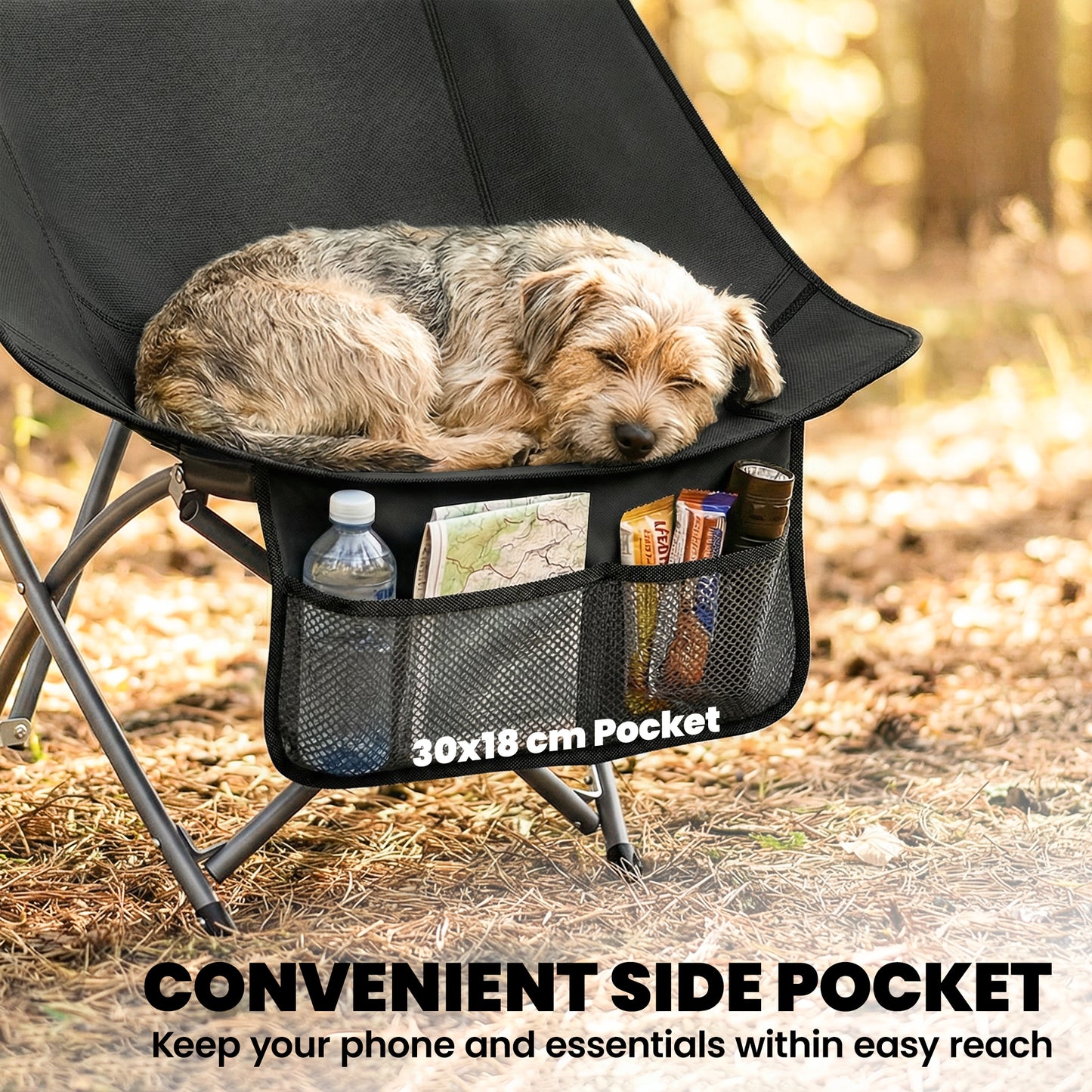 Camping Chair Portable with Side Pocket Black