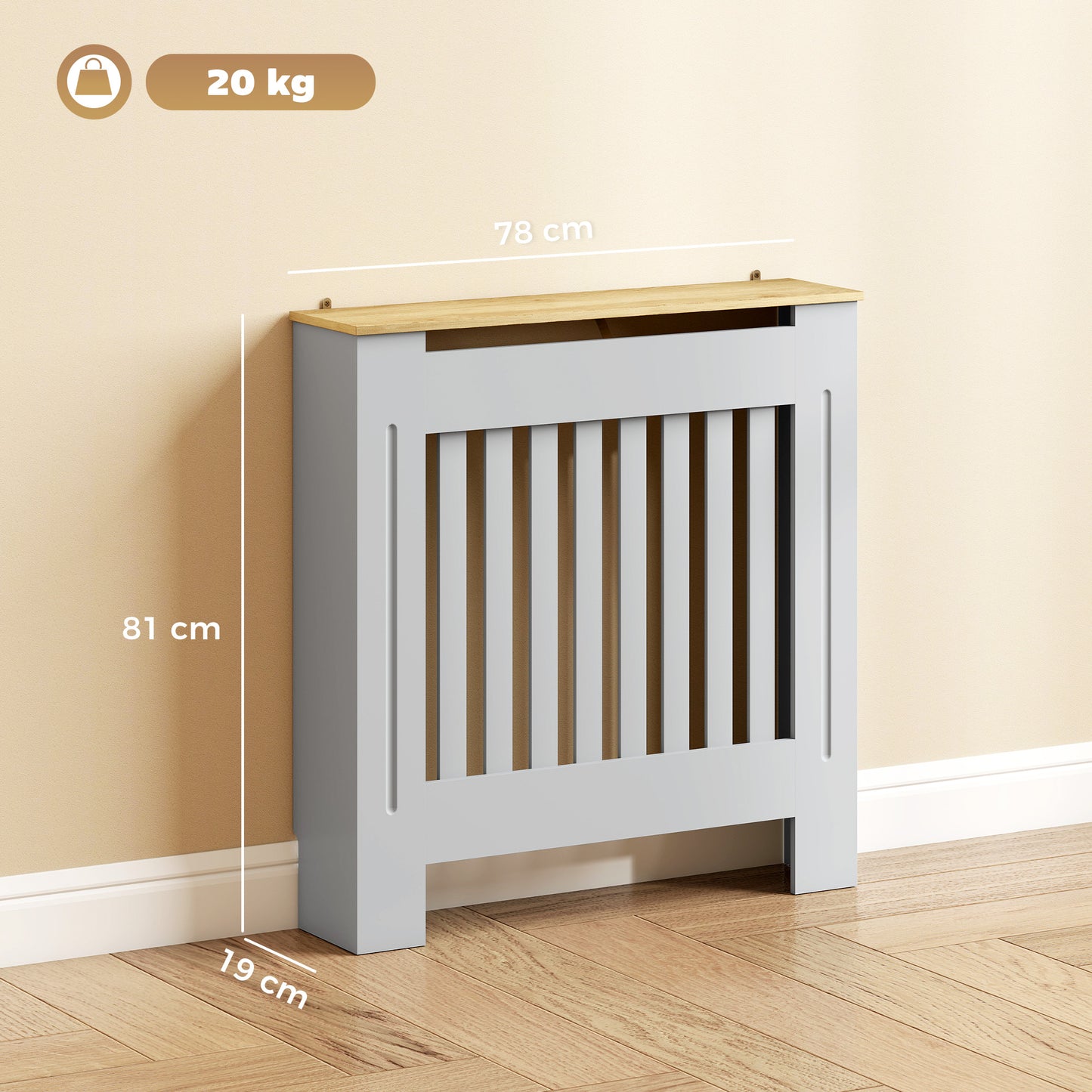 Radiator Cover Wooden Cabinet Vertical Slatted Vent MDF Grey Home