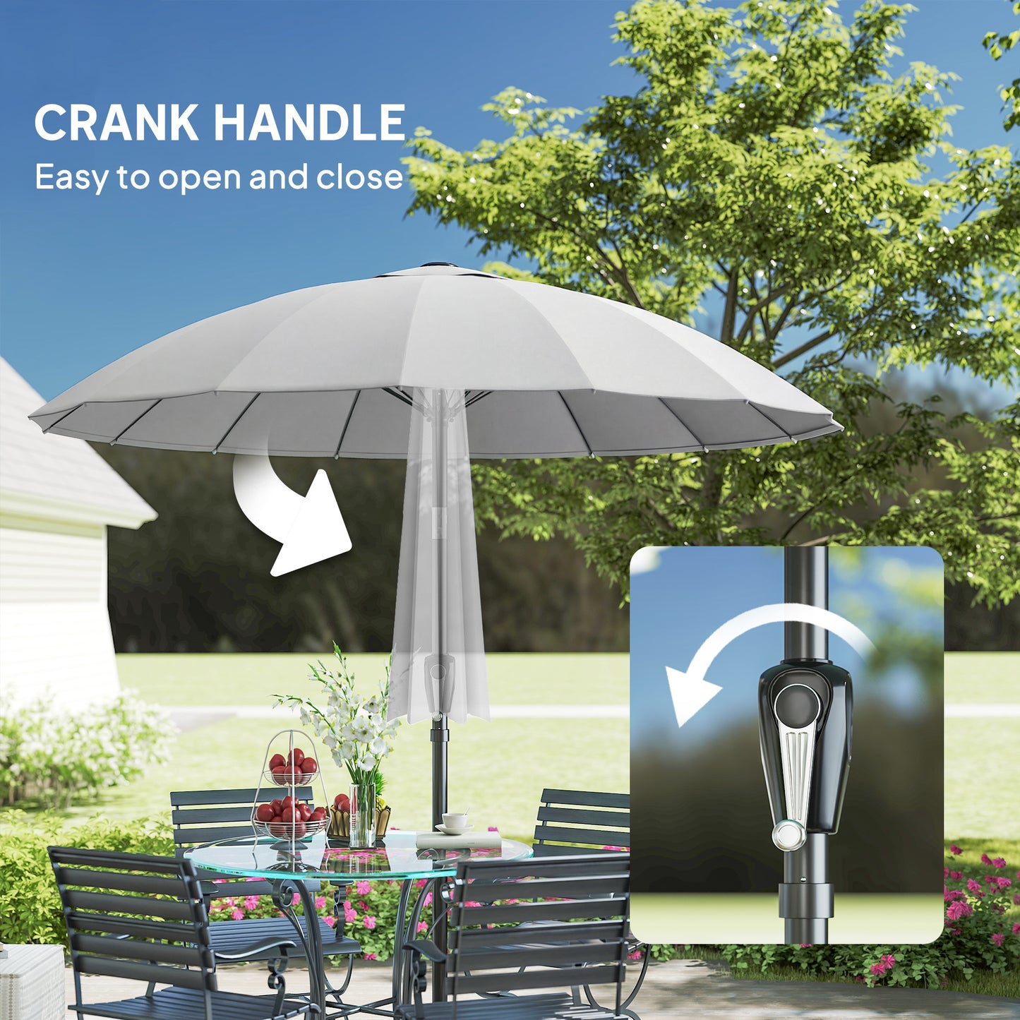 2m Shanghai Garden Parasol Umbrella, Outdoor Sun Shade, Light Grey